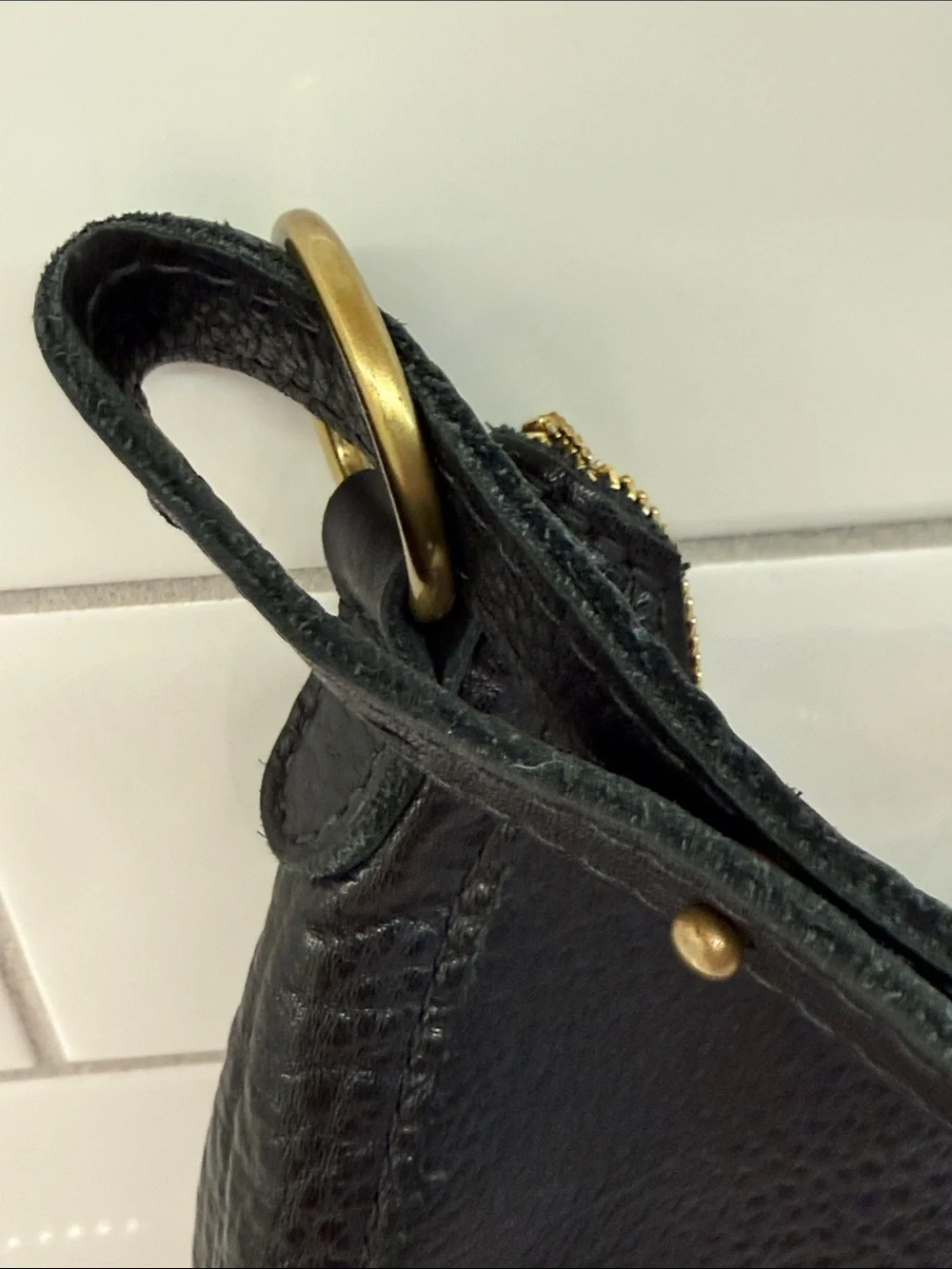 Portland Leather crescent Classic Black Leather Shoulder Bag